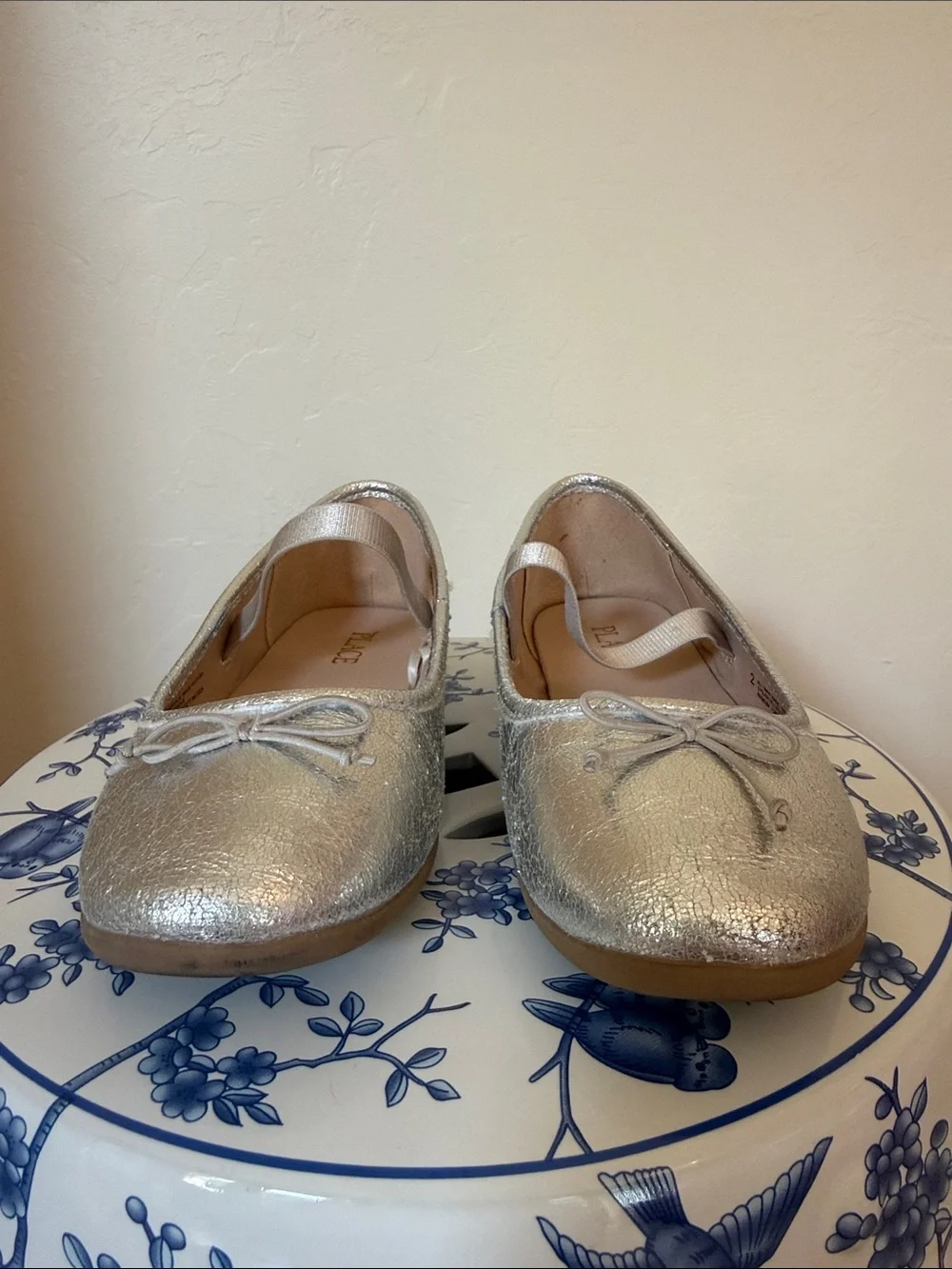 The Children's Place Shimmery Silver Girls Ballet Flats with Bow